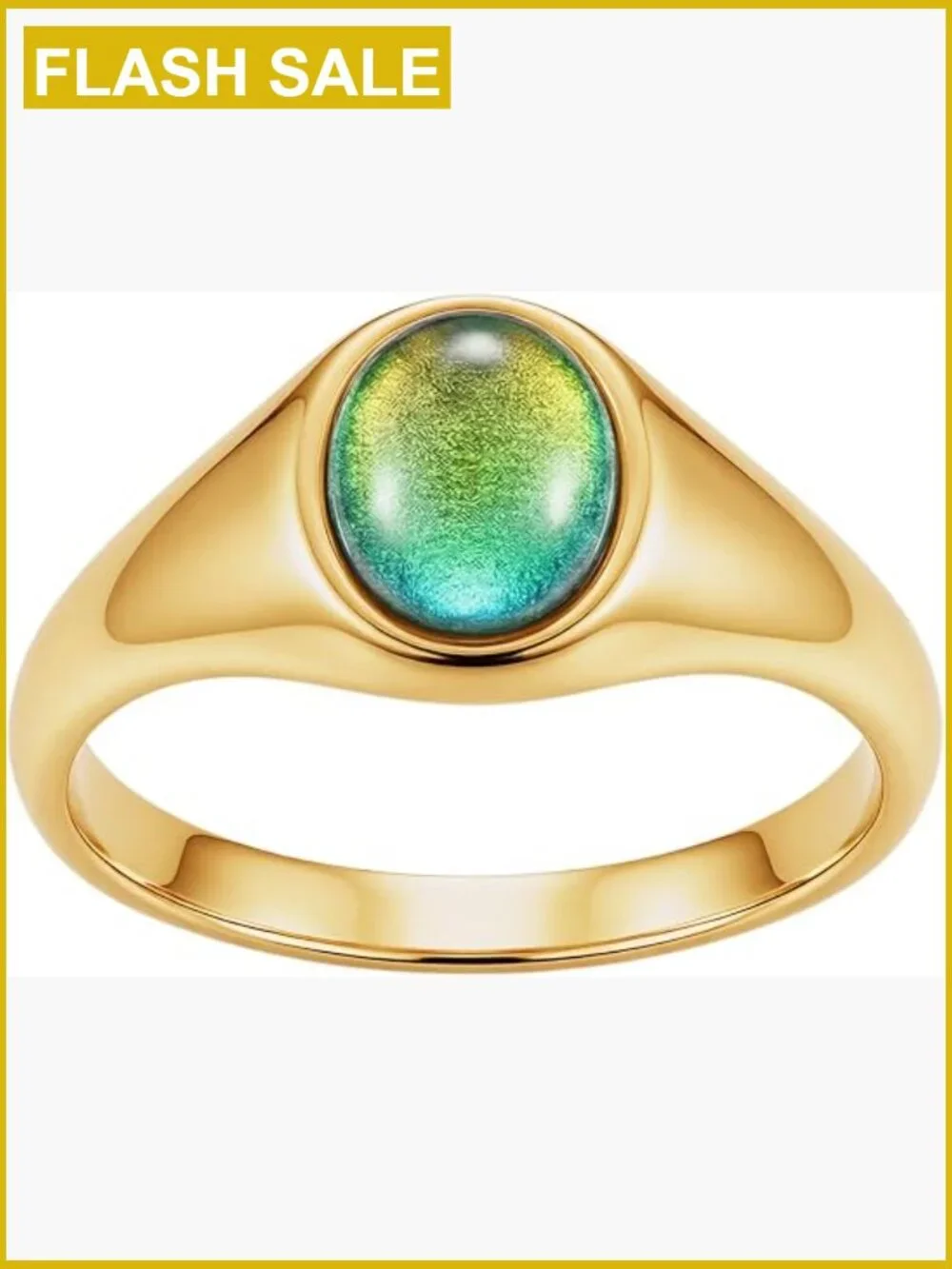 Mood Ring 8mm Signet Ring for Women Gold Plated Stainless Steel Vintage Gift